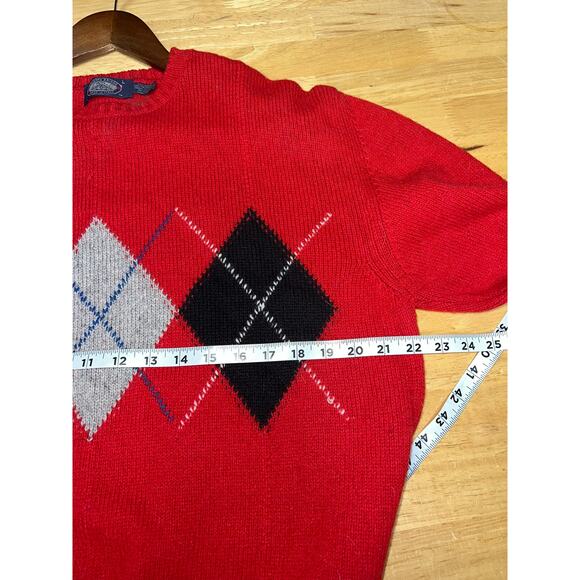 Vintage Red Wool Sweater Knights Bridge Italy Made Diamond Pattern Pullover L - Picture 9 of 10